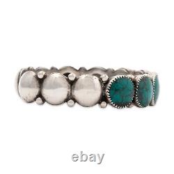 Bracelet manchette en argent sterling de l'ère Fred Harvey avec des gouttes de pluie en turquoise synthétique 7'