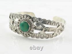 Bracelet manchette en argent sterling de l'ère Fred Harvey avec turquoise