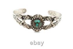 Bracelet manchette en argent sterling et turquoise de l'ère Fred Harvey Navajo Vtg 6,75