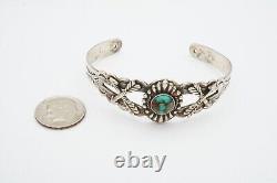 Bracelet manchette en argent sterling et turquoise de l'ère Fred Harvey Navajo Vtg 6,75