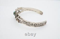 Bracelet manchette en argent sterling et turquoise de l'ère Fred Harvey Navajo Vtg 6,75