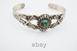 Bracelet manchette en argent sterling et turquoise de l'ère Fred Harvey Navajo Vtg 6,75