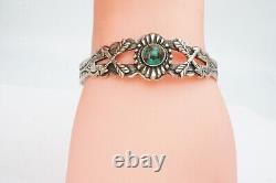 Bracelet manchette en argent sterling et turquoise de l'ère Fred Harvey Navajo Vtg 6,75