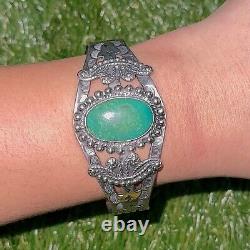 Bracelet manchette en argent sterling lourd de l'époque FRED HARVEY avec turquoise 7
