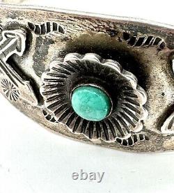 Bracelet manchette en argent sterling turquoise collectionnable Fred Harvey des années 1920 avec flèches croisées