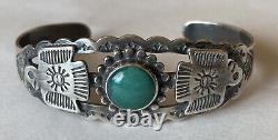 Bracelet manchette en argent sterling turquoise de style Fred Harvey des années 1950/1960