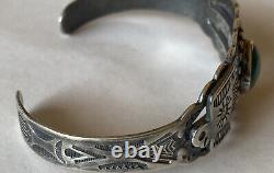 Bracelet manchette en argent sterling turquoise de style Fred Harvey des années 1950/1960 vintage