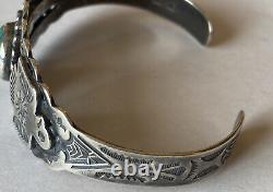 Bracelet manchette en argent sterling turquoise de style Fred Harvey des années 1950/1960 vintage