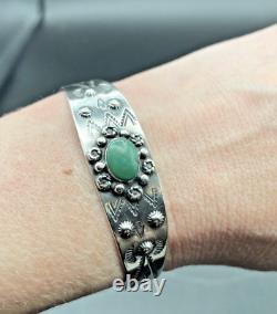 Bracelet manchette en argent sterling vert turquoise de l'ère Fred Harvey des années 1940 vintage