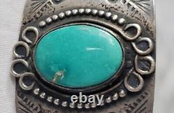 Bracelet manchette en argent tressé et turquoise de l'époque Fred Harvey, 24 grammes