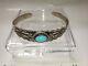 Bracelet Manchette En Turquoise Bleue Estampillée Ih En Argent Monnaie De L'ère Navajo Fred Harvey