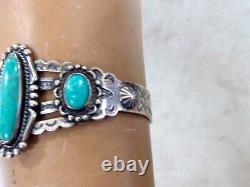 Bracelet précoce en argent sterling et turquoise Fred Harvey Navajo des années 40 et 50 avec des flèches