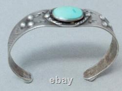 Bracelet vintage classique en argent sterling Navajo Fred Harvey avec turquoise