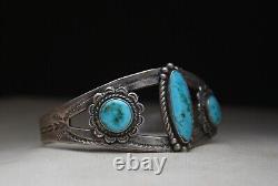 Bracelet vintage en argent sterling amérindien Navajo de l'ère Harvey avec turquoise