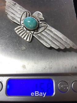 Broche / Épinglette Thunderbird Turquoise Fred Harvey En Argent Sterling
