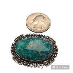 Broche ancienne en argent sterling avec turquoise naturelle HACHITA NAVAJO supérieure des années 1940