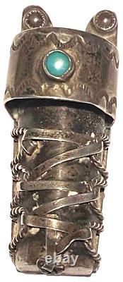 Broche en argent rare de l'artisanat Navajo avec une figure de berceau en turquoise de l'ère Fred Harvey
