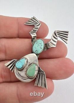 Broche épingle en argent sterling Navajo de l'ère Fred Harvey avec grenouille estampillée en turquoise