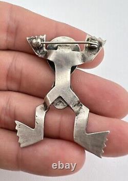 Broche épingle en argent sterling Navajo de l'ère Fred Harvey avec grenouille estampillée en turquoise