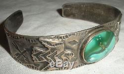 C1930 Fred Harvey Navajo Thunderbird Argent Turquoise Bracelet Orignl Label Vafo