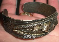 C. 1920 Fred Harvey Thunderbird Rope Fleches De Cheveux Bracelet D'argent Navajo Vafo