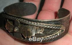 C. 1920 Fred Harvey Thunderbird Rope Fleches De Cheveux Bracelet D'argent Navajo Vafo