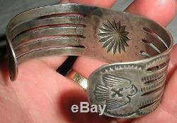 C. 1930 Fred Harvey Stamped Snake & Thunderbird Bracelet D'argent Navajo Vafo