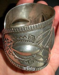 C. 1930 Fred Harvey Thunderbird & Whirling Log Ingot Coin Silver Bracelet Vafo