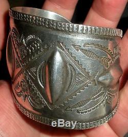 C. 1930 Fred Harvey Thunderbird & Whirling Log Ingot Coin Silver Bracelet Vafo