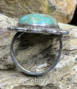 C'est Pas Vrai! Big, Fred Harvey Era Silver Sterling & Spiderweb Turquoise Ring, 11,1g