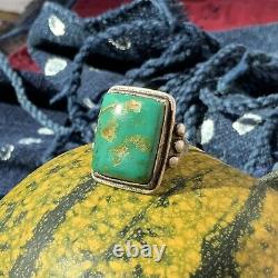Cerillos Big Green Turquoise Navajo Silver Ring Des Années 1930 Fred Harvey Pawn Old Era