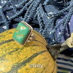 Cerillos Big Green Turquoise Navajo Silver Ring Des Années 1930 Fred Harvey Pawn Old Era