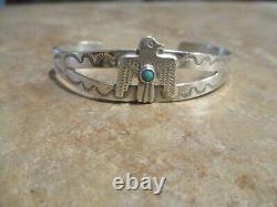 Cherful Vieux Fred Harvey Era Navajo Sterling Turquoise Thunderbird Bracelet