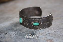 Coin Argent Bracelet Bracelet 31g Navajo Estampillé Turquoise Wow! Fred Harvey