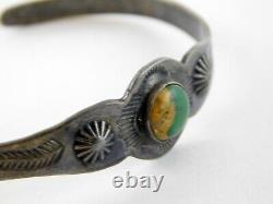 Cuff Bracelet Fred Harvey Era Argent Sterling Unmarked Vert Turquoise 6 Pouces