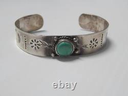 Dans Les Années 1930, Vintage Navajo Fred Harvey Sterling Silver Turquoisecuff Bracelet Nice