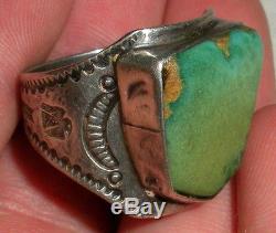 Datée 1936 Fred Harvey Cerillos Turquoise Ring Thunderbird Argent Navajo Vafo