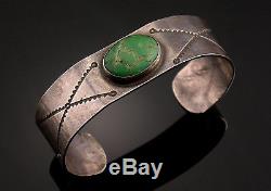 Début Fred Harvey Era Argent Vert Turquoise Navajo Bracelet Estampillé À La Main