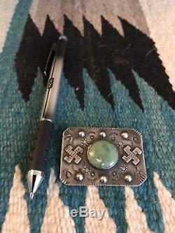 Début Navajo Fred Harvey Epoque Silver Turquoise Pin Whirling Logs Bump Ups Amazing