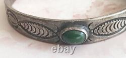 Early Navajo Lingot Sterling Silver Turquoise Bracelet Vintage Old Fred Harvey