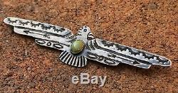 Énorme 4 Fred Harvey Era Navajo Thunderbird Royston Turquoise Sterling Argent Pin