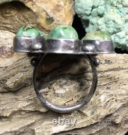 Énorme! Fred Harvey Era Sterling Silver & Carico Lake Turquoise Ring Des Années 1930, 26,5 G