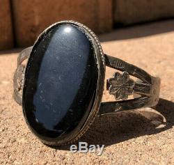 Énorme Old Fred Harvey Navajo Sterling Silver Black Onyx Bracelet Entiers