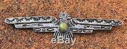 Énorme Vieux Fred Harvey Navajo Thunderbird Royston Turquoise Pin En Argent Sterling