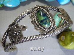 Ère Fred Harvey Bracelet en argent de CERRILLOS AZURITE NAVAJO Thunderbird naturel