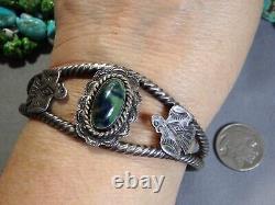 Ère Fred Harvey Bracelet en argent de CERRILLOS AZURITE NAVAJO Thunderbird naturel