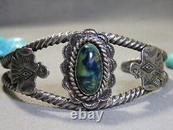 Ère Fred Harvey Bracelet en argent de CERRILLOS AZURITE NAVAJO Thunderbird naturel