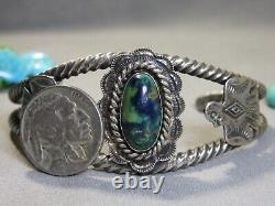 Ère Fred Harvey Bracelet en argent de CERRILLOS AZURITE NAVAJO Thunderbird naturel