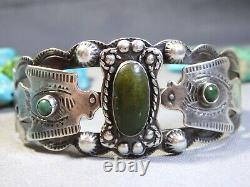 Ère Fred Harvey NAVAJO Cerrillos TURQUOISE Bracelet en argent sterling avec THUNDERBIRD