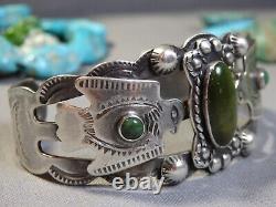 Ère Fred Harvey NAVAJO Cerrillos TURQUOISE Bracelet en argent sterling avec THUNDERBIRD